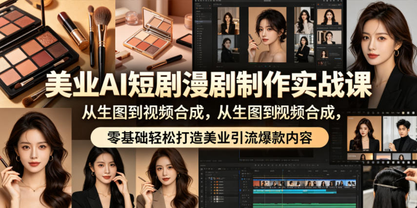 美业AI短剧漫剧制作实战课，从生图到视频合成，零基础轻松打造美业引流爆款内容-聚合项目网