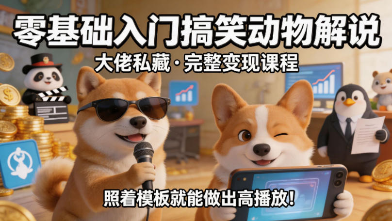零基础入门搞笑动物解说，大佬私藏完整变现课程，照着模板就能做出高播放-聚合项目网