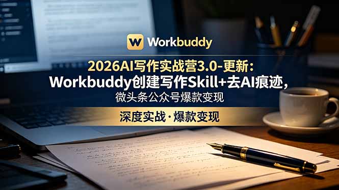 2026AI写作实战营3.0-更新：Workbuddy创建写作Skill+去AI痕迹，微头条公众号爆款变现-聚合项目网