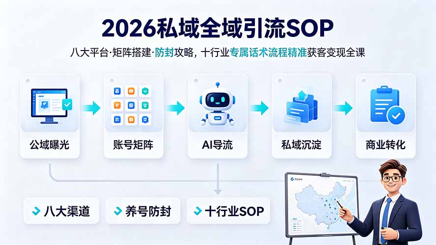2026私域全域引流SOP｜八大平台·矩阵搭建·防封攻略，十行业专属话术流程精准获客变现全课-聚合项目网