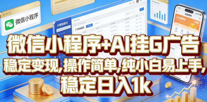 微信小程序+AI挂G广告，稳定变现，操作简单，纯小白易上手，稳定日入1k【揭秘】-聚合项目网