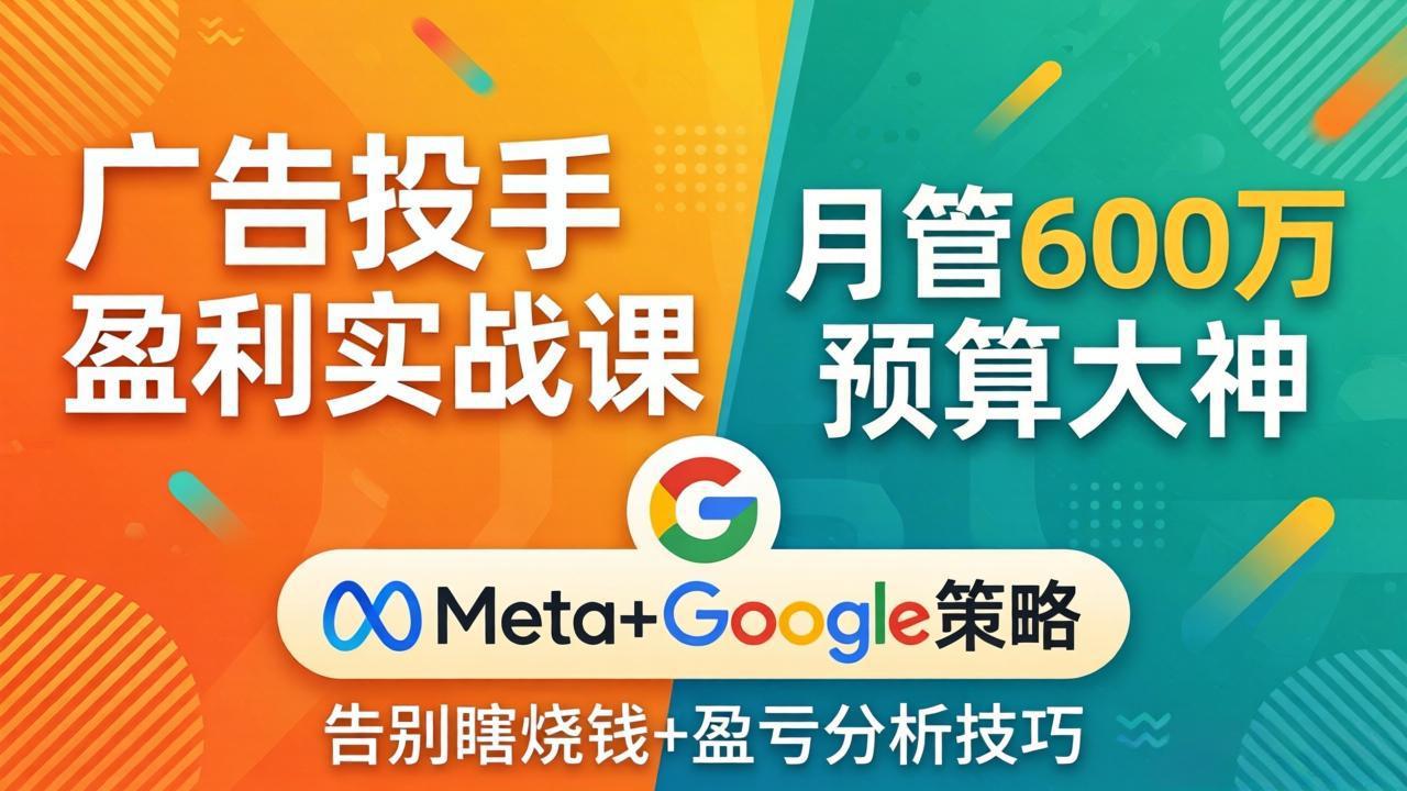广告投手盈利实战课：月管600万预算大神，带你告别瞎烧钱，Meta+Google策略+盈亏分析-聚合项目网