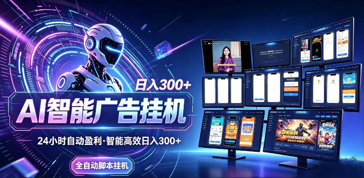 AI智能广告挂G项目，无需人工，单机稳定日入200+，可矩阵放大，24小时不间断刷广告賺收益【揭秘】-聚合项目网