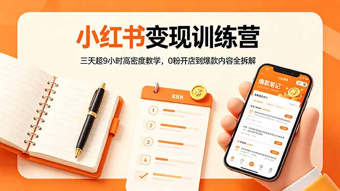 小红书变现训练营：三天超9小时高密度教学，0粉开店到爆款内容全拆解-聚合项目网