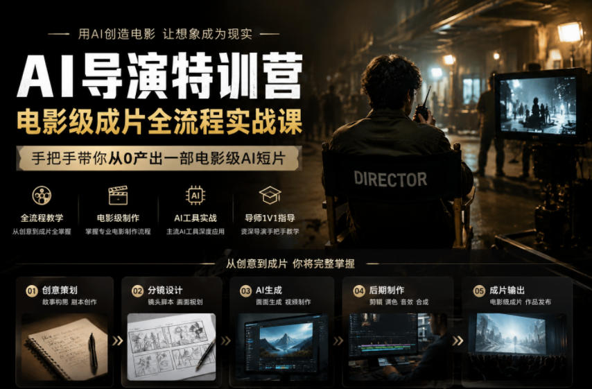 AI导演特训营，电影级成片全流程实战课，手把手带你从0产出一部电影级AI短片-聚合项目网