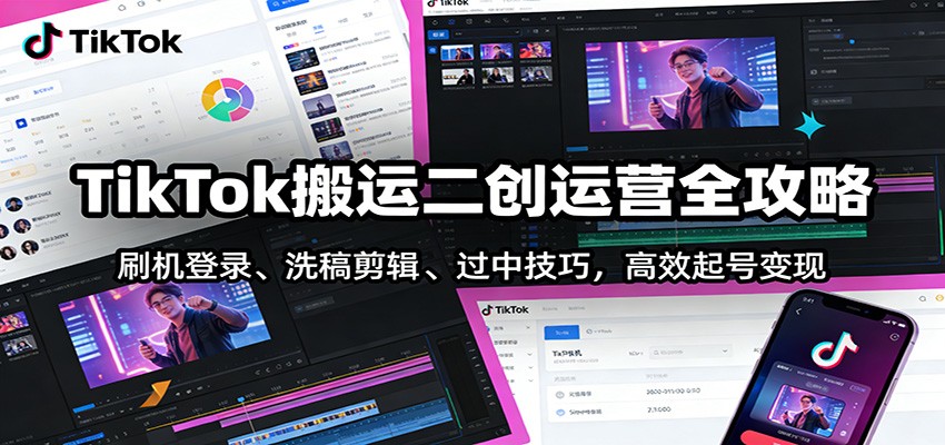 TikTok搬运二创运营全攻略：刷机登录、洗稿剪辑 、过中技巧，高效起号变现-聚合项目网