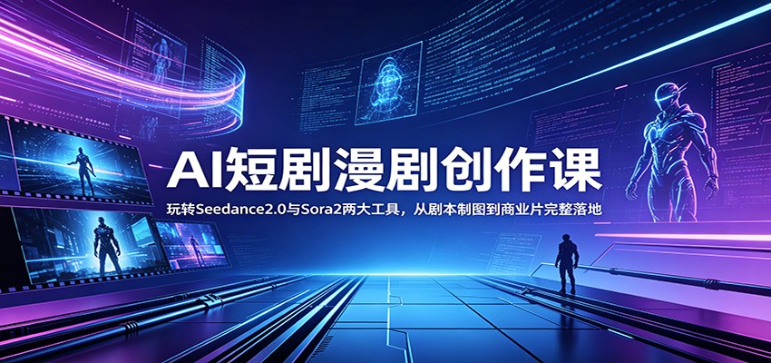 AI短剧漫剧创作课：玩转Seedance2.0与 Sora2两大工具，从剧本制图到商业片完整落地-聚合项目网