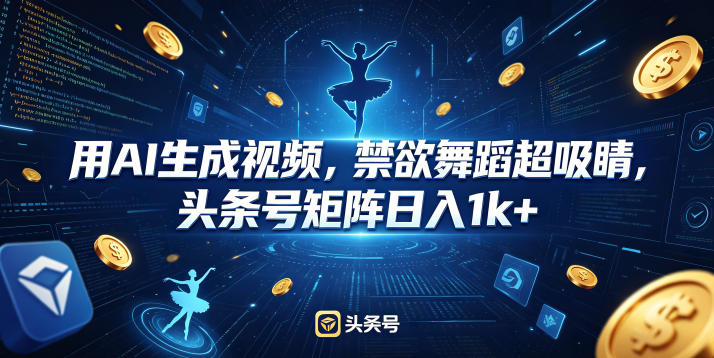 用AI生成视频，禁欲舞蹈超吸睛，头条号矩阵日入1k+-聚合项目网