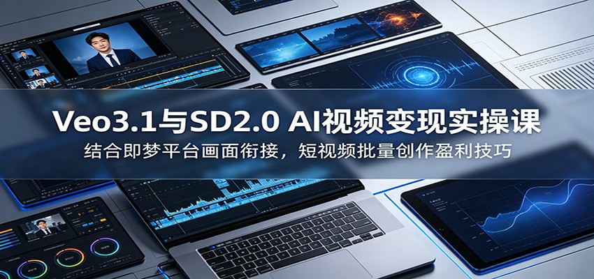 Veo3.1与SD2.0 AI视频变现实操课课：结合即梦平台画面衔接，短视频批量创作盈利技巧-聚合项目网