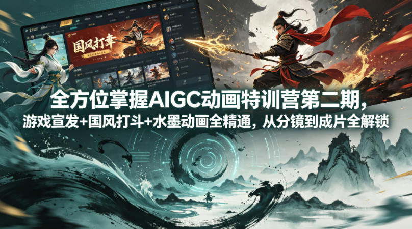 全方位掌握AIGC动画特训营第二期，游戏宣发+国风打斗+水墨动画全精通，从分镜到成片全解锁-聚合项目网