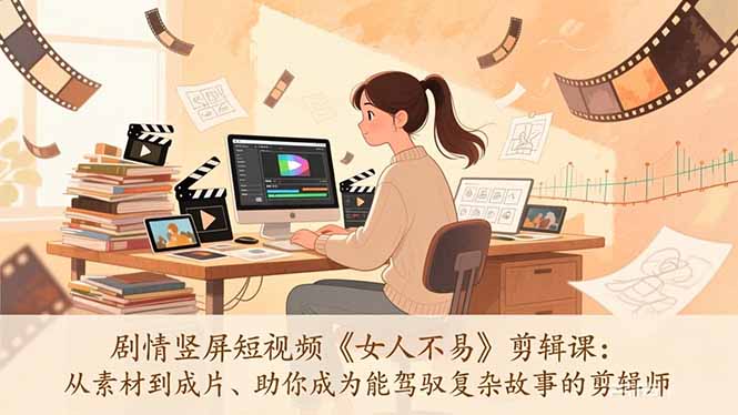 剧情竖屏短视频《女人不易》剪辑课：从素材到成片、助你成为能驾驭复杂故事的剪辑师-聚合项目网