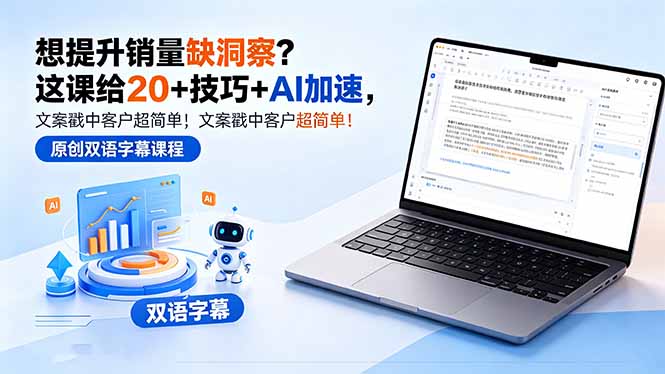 想提升销量缺洞察？这课给 20 + 技巧 + AI 加速，文案戳中客户超简单！【原创双语字幕】-聚合项目网