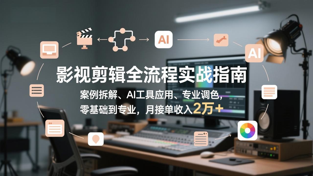 影视剪辑全流程实战指南，案例拆解、AI工具应用、专业调色，零基础到专业，月接单收入2万+-聚合项目网