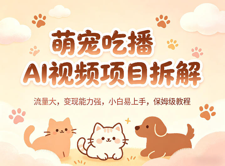 萌宠吃播AI视频项目拆解，流量大，变现能力强，小白易上手，保姆级教程-聚合项目网