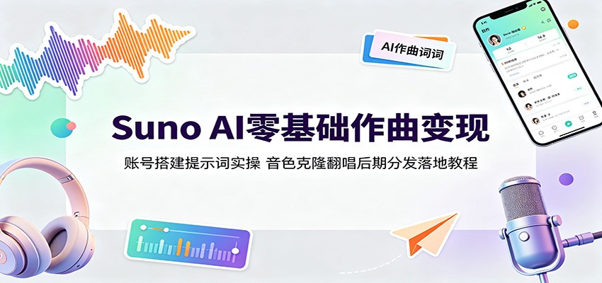 Suno AI零基础作曲变现:账号搭建提示词实操,音色克隆翻唱后期分发落地教程-聚合项目网