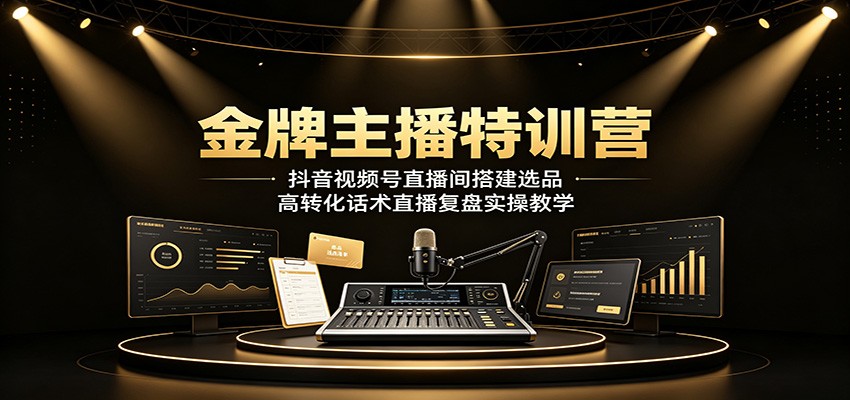 金牌主播特训营：抖音视频号直播间搭建选品，高转化话术直播复盘实操教学-聚合项目网