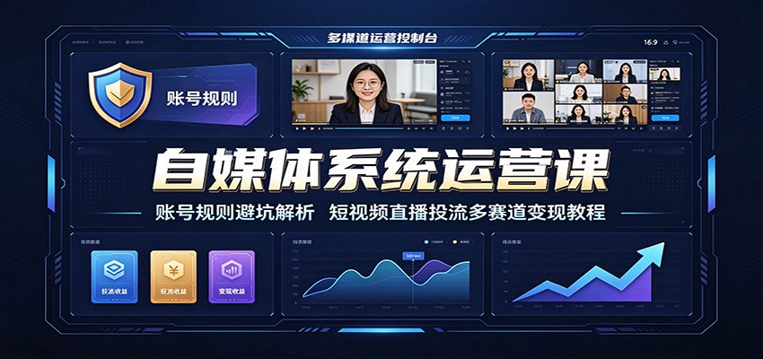 自媒体系统运营课：账号规则避坑解析，短视频直播投流多赛道变现教程-聚合项目网