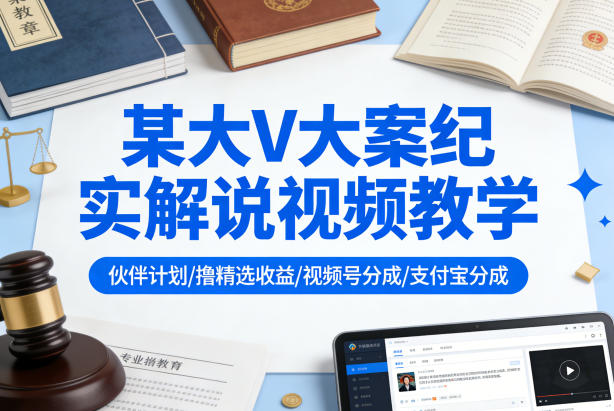 某大V大案纪实解说视频教学，可做伙伴计划、撸精选收益，视频号和支付宝分成计划均可-聚合项目网