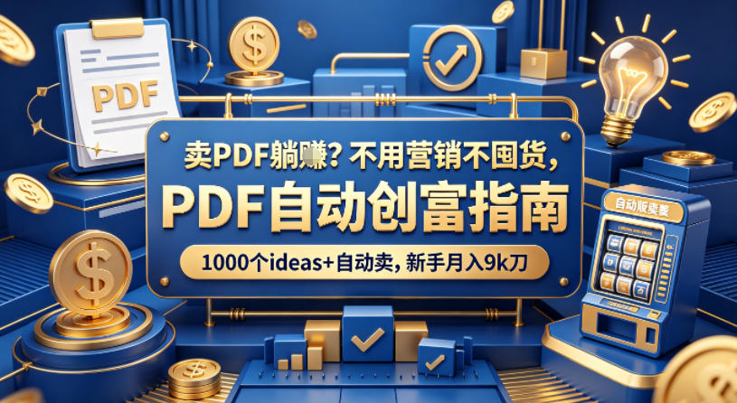卖PDF躺賺？不用营销不囤货，PDF自动创富指南，1000个ideas+自动卖，新手月入9k刀【原创双语字幕】-聚合项目网