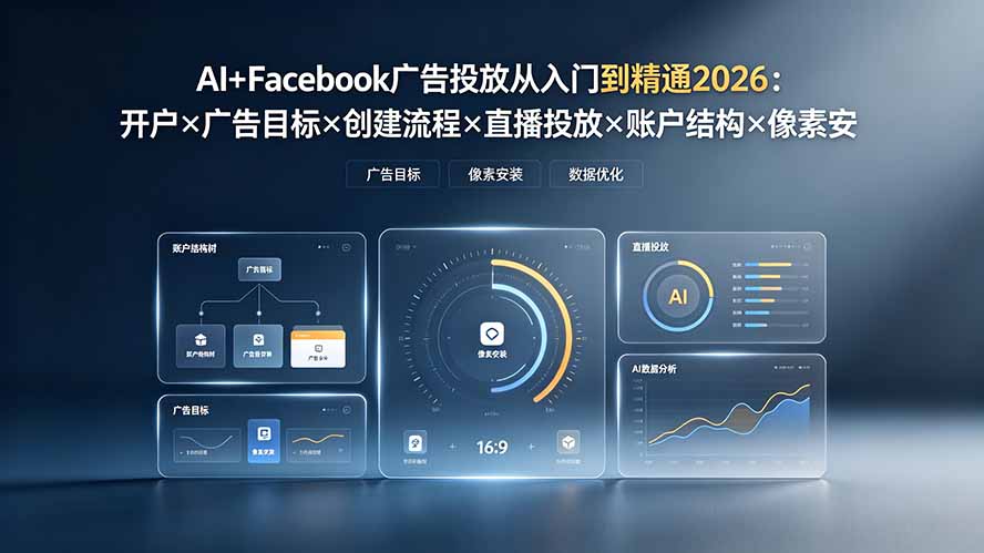 AI+Facebook广告投放从入门到精通2026：开户×广告目标×创建流程×直播投放×账户结构×像素安装×AI赋能-聚合项目网