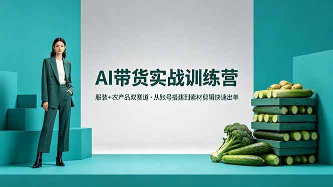 AI带货实战训练营，服装+农产品双赛道，从账号搭建到素材剪辑快速出单-聚合项目网