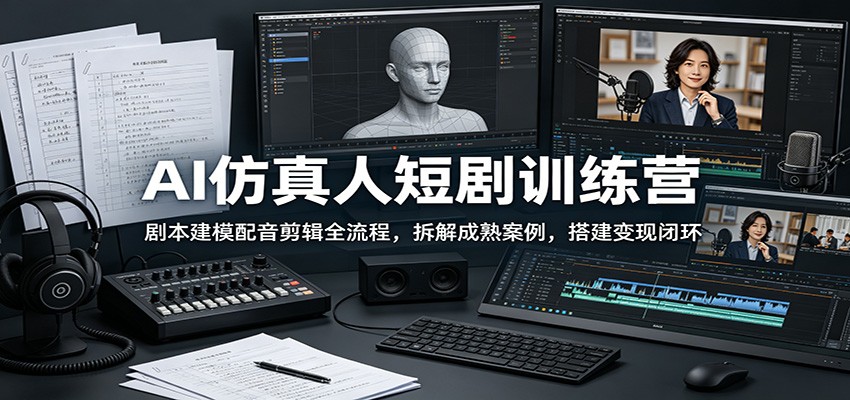 AI仿真人短剧训练营:剧本建模配音剪辑全流程,拆解成熟案例,搭建变现闭环-聚合项目网