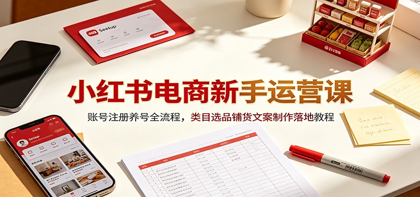 小红书电商新手运营课:账号注册养号全流程,类目选品铺货文案制作落地教程-聚合项目网