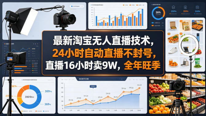 最新淘宝无人直播技术，24小时自动直播不封号，直播16小时卖9W，全年旺季【揭秘】-聚合项目网