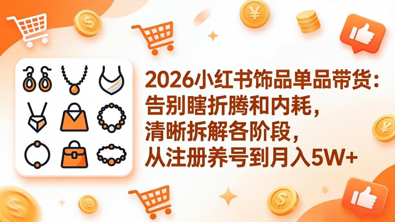 2026小红书饰品单品带货：告别瞎折腾和内耗，清晰拆解各阶段，从注册养号到月入5W+-聚合项目网