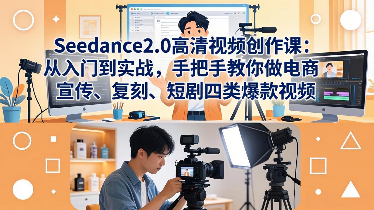 Seedance2.0高清视频创作课：从入门到实战，手把手教你做电商、宣传、复刻、短剧四类爆款视频-聚合项目网