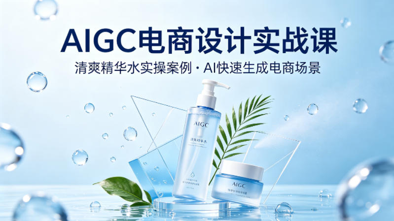 AIGC电商设计实战课，以清爽精华水为实操案例，教你用AI快速生成电商场景-聚合项目网