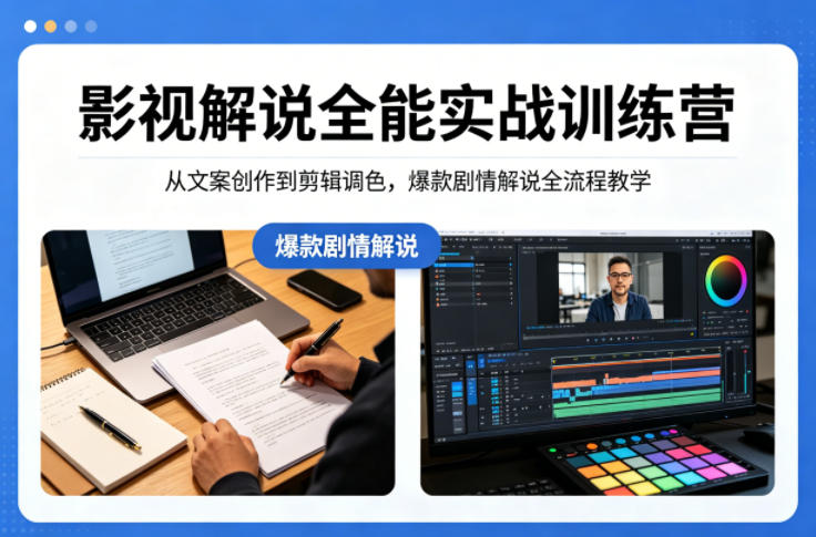 影视解说全能实战训练营：从文案创作到剪辑调色，爆款剧情解说全流程教学-聚合项目网