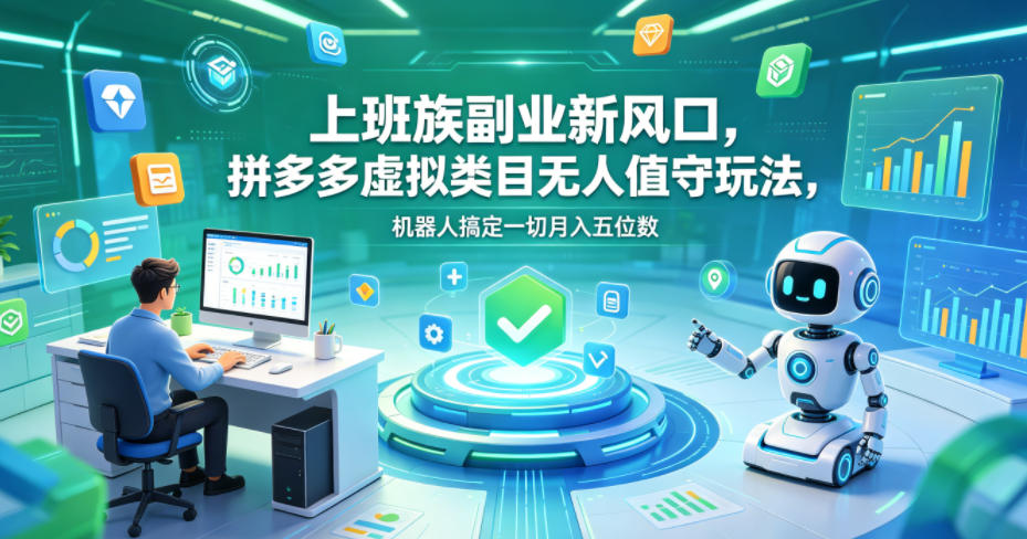 上班族副业新风口，拼多多虚拟类目无人值守玩法，机器人搞定一切月入五位数【揭秘】-聚合项目网
