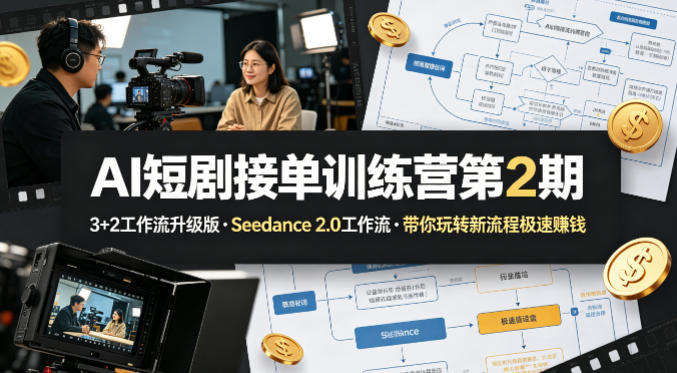 AI短剧接单训练营第2期，3+2工作流升级版，Seedance 2.0工作流，带你玩转新流程极速賺钱-聚合项目网