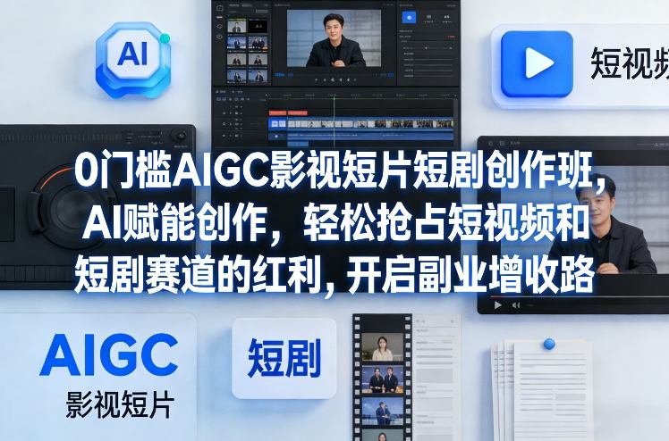 0门槛AIGC影视短片短剧创作班，AI赋能创作，轻松抢占短视频和短剧赛道的红利，开启副业增收路-聚合项目网