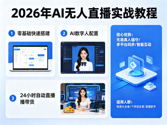 2026年AI无人直播实战教程，零基础也能快速搭建AI数字人无人直播间，实现24小时自动直播带货-聚合项目网