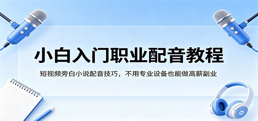 小白入门职业配音教程，短视频旁白小说配音技巧，不用专业设备也能做高薪副业-聚合项目网