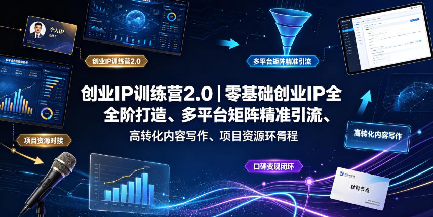 创业IP训练营2.0｜零基础创业IP全阶打造、多平台矩阵精准引流、高转化内容写作、项目资源对接与口碑变现闭环课程-聚合项目网