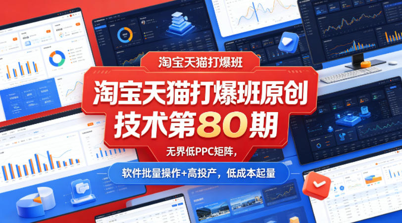 淘宝天猫打爆班原创技术第80期，无界低PPC矩阵，软件批量操作+高投产，低成本起量-聚合项目网