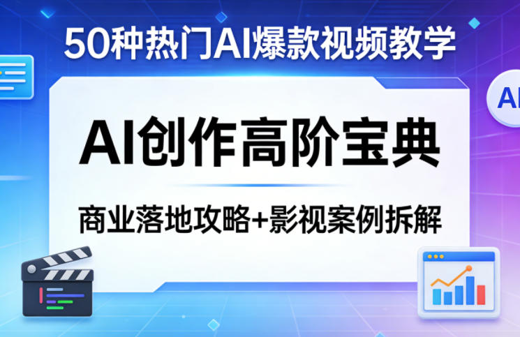 50种热门AI爆款视频教学，AI创作高阶宝典，商业落地攻略+影视案例拆解-聚合项目网