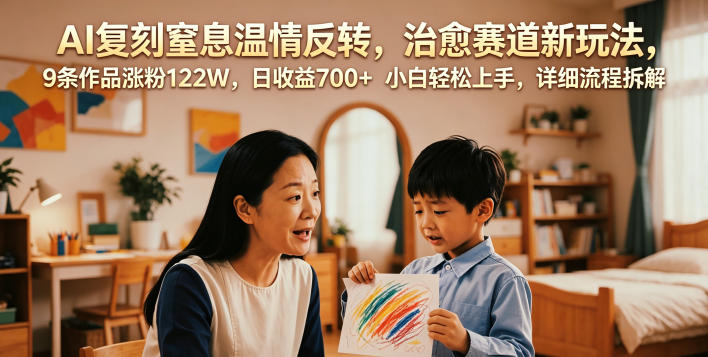 AI复刻窒息温情反转，治愈赛道新玩法，9条作品涨粉122W，日收益700+ 小白轻松上手，详细流程拆解-聚合项目网