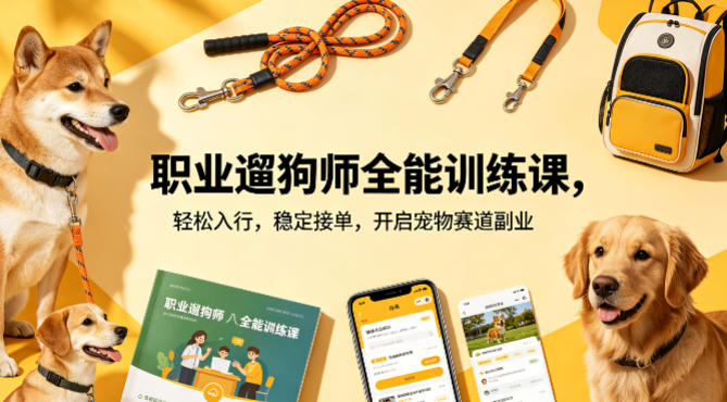 职业遛狗师全能训练课，轻松入行，稳定接单，开启宠物赛道副业-聚合项目网