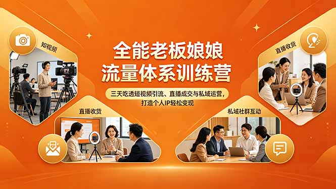 全能老板娘流量体系训练营，三天吃透短视频引流、直播成交与私域运营，打造个人IP轻松变现-聚合项目网