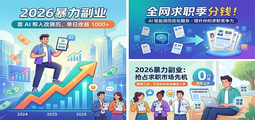 2026暴力副业:靠AI帮人改简历,单日收益1000+,全网求职季分钱-聚合项目网