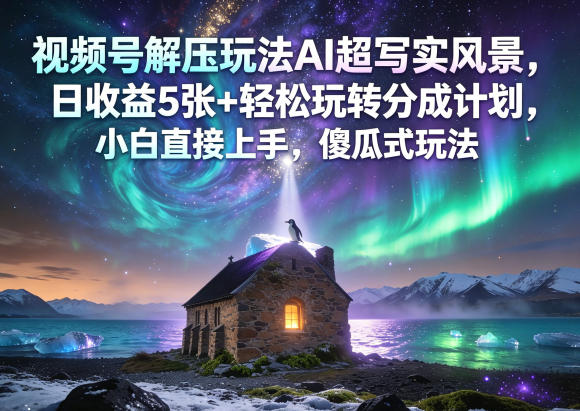 视频号解压玩法AI超写实风景，日收益5张+轻松玩转分成计划，小白直接上手，傻瓜式玩法-聚合项目网
