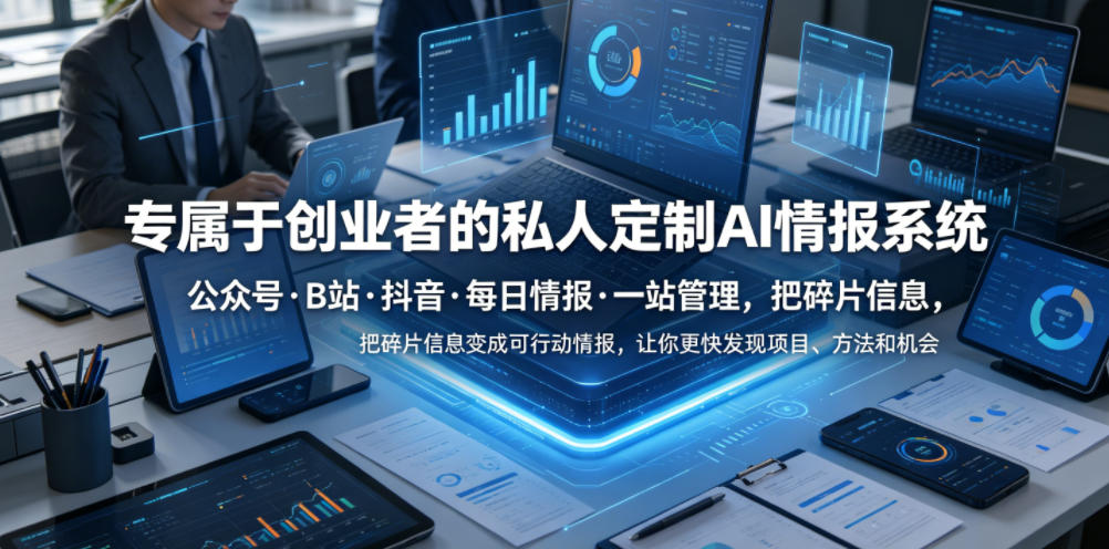 专属于创业者的私人定制AI情报系统，公众号·B站·抖音·每日情报·一站管理，把碎片信息变成可行动情报，让你更快发现项目、方法和机会-聚合项目网