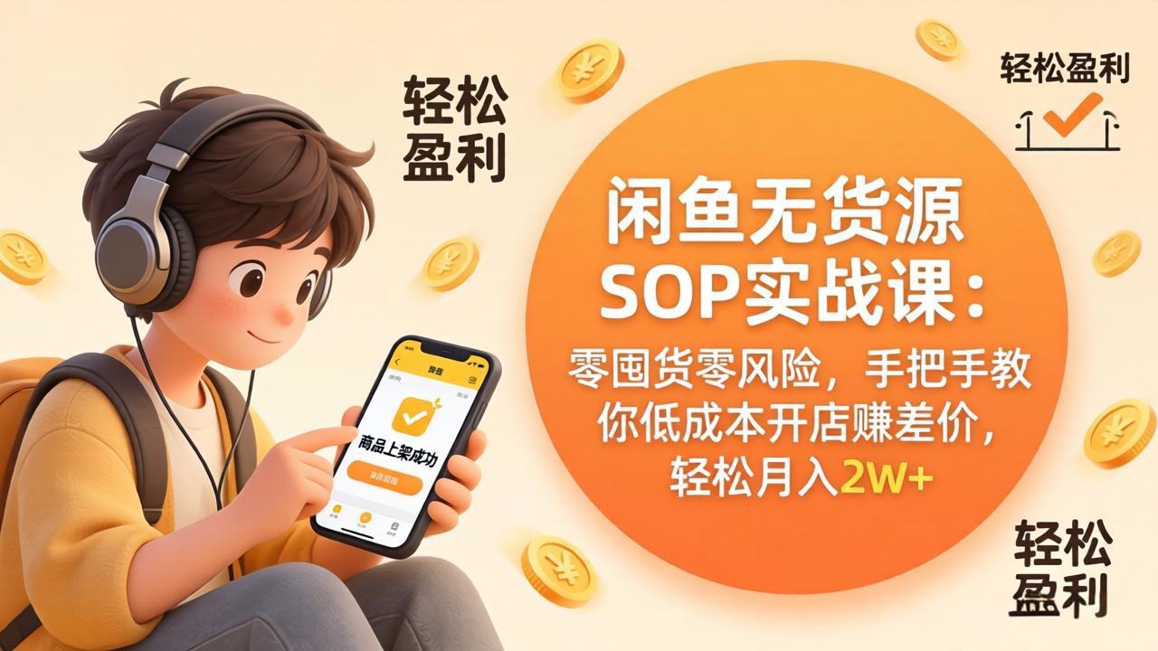 闲鱼无货源SOP实战课：零囤货零风险，手把手教你低成本开店赚差价，轻松月入2w+-聚合项目网