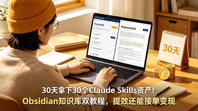 30天拿下30个Claude Skills资产！Obsidian知识库双教程，提效还能接单变现-聚合项目网