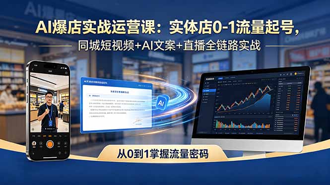 AI爆店实战运营课：实体店0-1流量起号，同城短视频+AI文案+直播全链路实战-聚合项目网