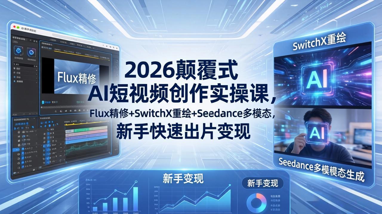 2026颠覆式 AI短视频创作课-5月更新，Flux精修+SwitchX重绘+Seedance多模态，新手快速出片变现-聚合项目网